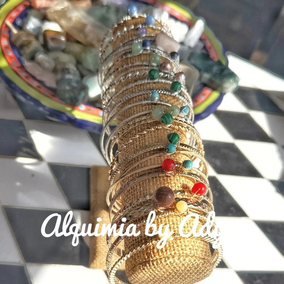 Silver statement tennis bangle set/ jeweled aquamarine cowgirl pastel - Picture 4 of 8